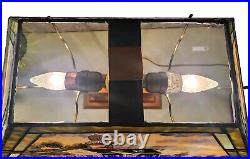 Hand Painted Tiffany Stained/Slag Glass 24 Lamp withWood Base & 2 Lights