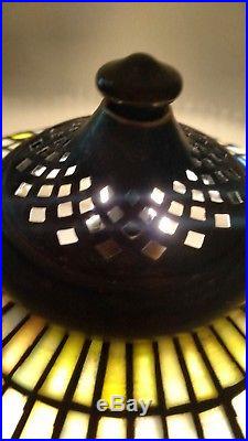 Handel 3 socket Lamp with very early Signed Quoizel Slag glass shade
