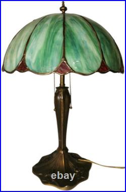 Handel Art Nouveau Antique Lotus Flower Slag Glass Shade/bronze Boudoir Lamp