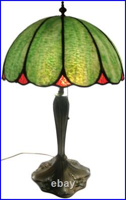 Handel Art Nouveau Antique Lotus Flower Slag Glass Shade/bronze Boudoir Lamp