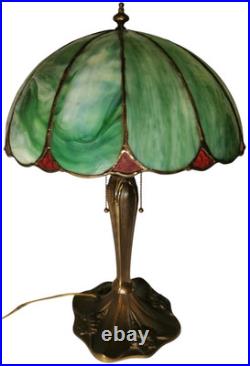 Handel Art Nouveau Antique Lotus Flower Slag Glass Shade/bronze Boudoir Lamp