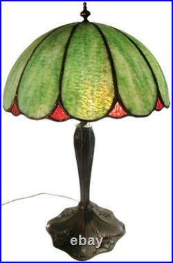 Handel Art Nouveau Antique Lotus Flower Slag Glass Shade/bronze Boudoir Lamp