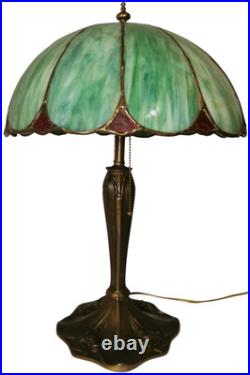 Handel Art Nouveau Antique Lotus Flower Slag Glass Shade/bronze Boudoir Lamp