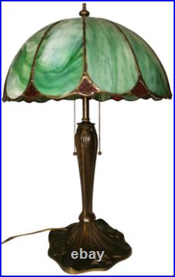 Handel Art Nouveau Antique Lotus Flower Slag Glass Shade/bronze Boudoir Lamp