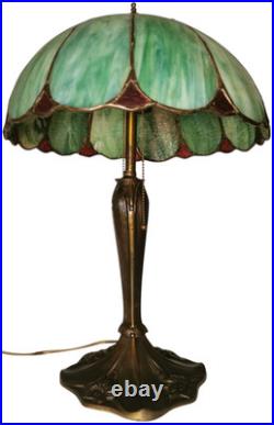 Handel Art Nouveau Antique Lotus Flower Slag Glass Shade/bronze Boudoir Lamp