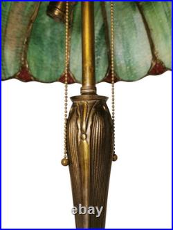 Handel Art Nouveau Antique Lotus Flower Slag Glass Shade/bronze Boudoir Lamp