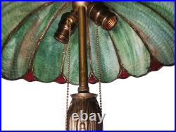 Handel Art Nouveau Antique Lotus Flower Slag Glass Shade/bronze Boudoir Lamp