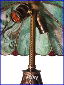 Handel Art Nouveau Antique Lotus Flower Slag Glass Shade/bronze Boudoir Lamp