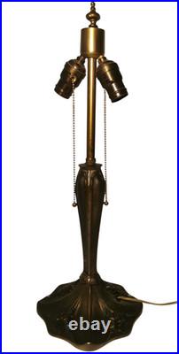 Handel Art Nouveau Antique Lotus Flower Slag Glass Shade/bronze Boudoir Lamp