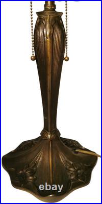 Handel Art Nouveau Antique Lotus Flower Slag Glass Shade/bronze Boudoir Lamp