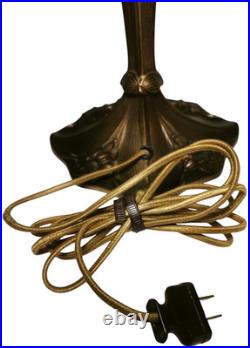 Handel Art Nouveau Antique Lotus Flower Slag Glass Shade/bronze Boudoir Lamp