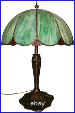 Handel Art Nouveau Antique Lotus Flower Slag Glass Shade/bronze Boudoir Lamp