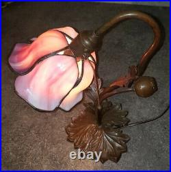 Handel Arts & Crafts Leaded Stained Slag Glass Pink Tulip Desk or Accent Lamp