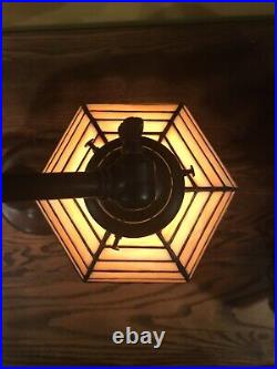 Handel Arts Crafts Mission Antique Slag Glass Leaded Lamp Bradley Hubbard Era