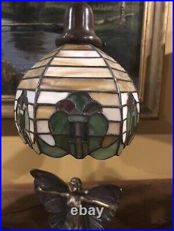 Handel Arts Crafts Mission Antique Slag Glass Leaded Lamp Bradley Hubbard Era