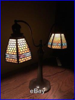 Handel Arts Crafts Mission antique Leaded Slag Glass Bradley Hubbard Era Lamp