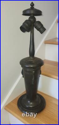 Handel Arts & Crafts Slag Stained Glass Reverse Painted Shade Lamp Base