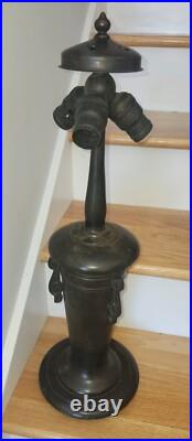 Handel Arts & Crafts Slag Stained Glass Reverse Painted Shade Lamp Base Handel Arts & Crafts Slag Stained Glass Reverse Painted Shade Lamp Base