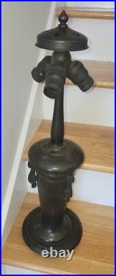 Handel Arts & Crafts Slag Stained Glass Reverse Painted Shade Lamp Base