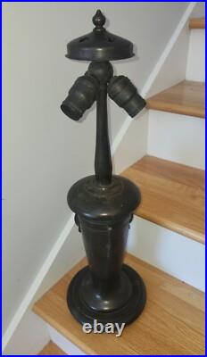 Handel Arts & Crafts Slag Stained Glass Reverse Painted Shade Lamp Base