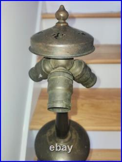 Handel Arts & Crafts Slag Stained Glass Reverse Painted Shade Lamp Base Handel Arts & Crafts Slag Stained Glass Reverse Painted Shade Lamp Base