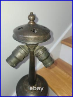 Handel Arts & Crafts Slag Stained Glass Reverse Painted Shade Lamp Base