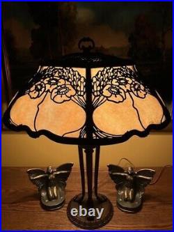 Handel Base Parker Shade Slag Glass Antique Art Nouveau Lamp Bradley Hubbard Era