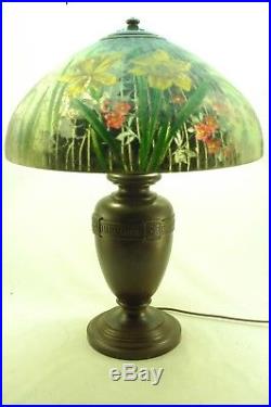 Handel Reverse Painted Daffodil Lamp Leaded Slag Glass Tiffany Pairpoint Era