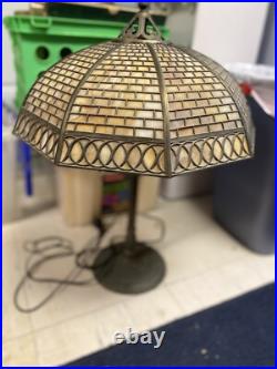 Handel Signed Lamp 3 Bulb Double Slag Glass Shade Rare Antique Vtg Brass