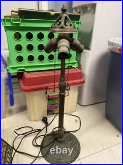 Handel Signed Lamp 3 Bulb Double Slag Glass Shade Rare Antique Vtg Brass