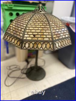 Handel Signed Lamp 3 Bulb Double Slag Glass Shade Rare Antique Vtg Brass