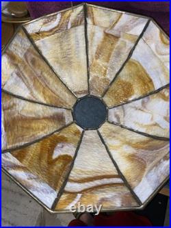 Handel Signed Lamp 3 Bulb Double Slag Glass Shade Rare Antique Vtg Brass