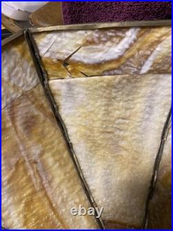 Handel Signed Lamp 3 Bulb Double Slag Glass Shade Rare Antique Vtg Brass