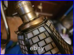 Handel Signed Student Lamp 2 Bulb Double Slag Glass Shade Rare Antique Vtg Brass