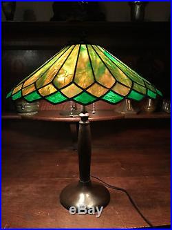 Handel arts crafts leaded slag glass bradley hubbard era lamp base for shade nr