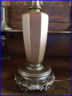 Handel arts crafts leaded slag glass reverse painted antique lamp base nr