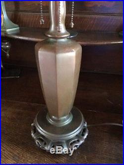 Handel arts crafts leaded slag glass reverse painted antique lamp base nr
