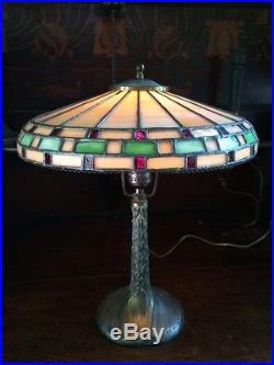 Handel arts crafts mission antique slag glass leaded lamp bradley hubbard era nr