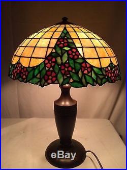 Handel arts crafts mission leaded slag glass antique Bradley hubbard era lamp nr
