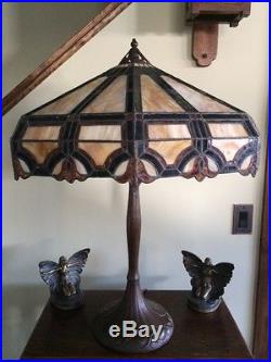 Handel arts crafts mission leaded slag glass antique Bradley hubbard era lamp nr