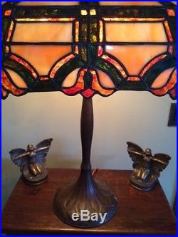 Handel arts crafts mission leaded slag glass antique Bradley hubbard era lamp nr