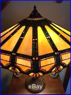 Handel arts crafts mission leaded slag glass antique Bradley hubbard era lamp nr