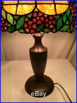 Handel arts crafts mission leaded slag glass antique Bradley hubbard era lamp nr