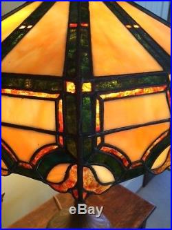 Handel arts crafts mission leaded slag glass antique Bradley hubbard era lamp nr