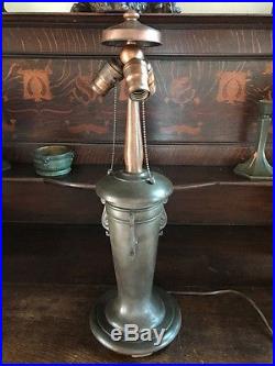 Handel reverse painted arts crafts slag glass leaded lamp bradley hubbard era nr
