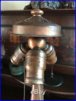 Handel reverse painted arts crafts slag glass leaded lamp bradley hubbard era nr