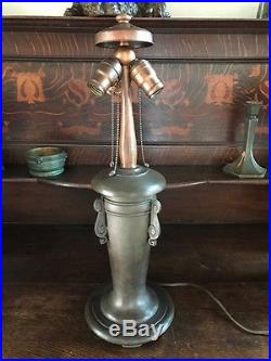 Handel reverse painted arts crafts slag glass leaded lamp bradley hubbard era nr