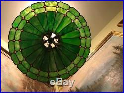 Handel slag glass leaded arts crafts mission Bradley hubbard era hanging lamp
