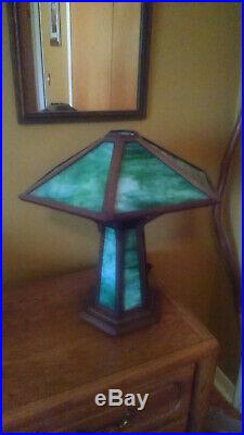 Handmade Mission Style Slag Glass Table Lamp Arts & Crafts Decor