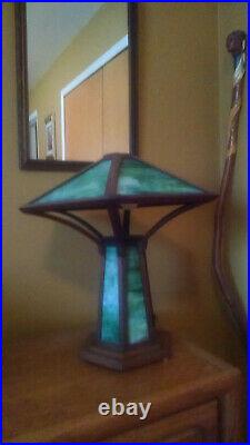Handmade Mission Style Slag Glass Table Lamp Arts & Crafts Decor